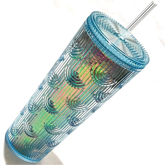Starbucks Iridescent Mermaid Scale Cold Cup Tumbler with Straw 24oz Blue - Picture 5 of 13